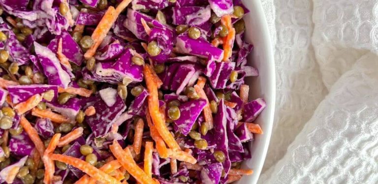 vegan healthy high protein cabbage and lentil salad