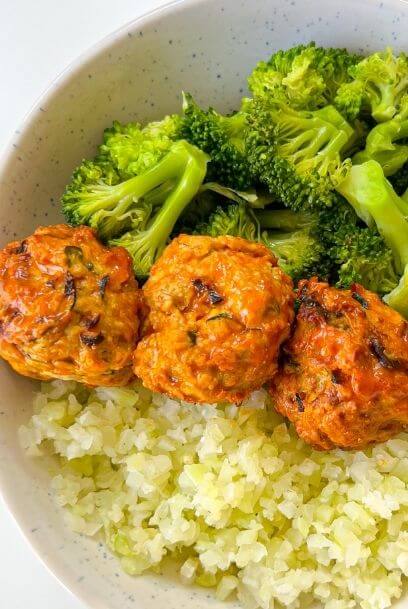 Healthy Turkey Zucchini Buffalo Meatballs