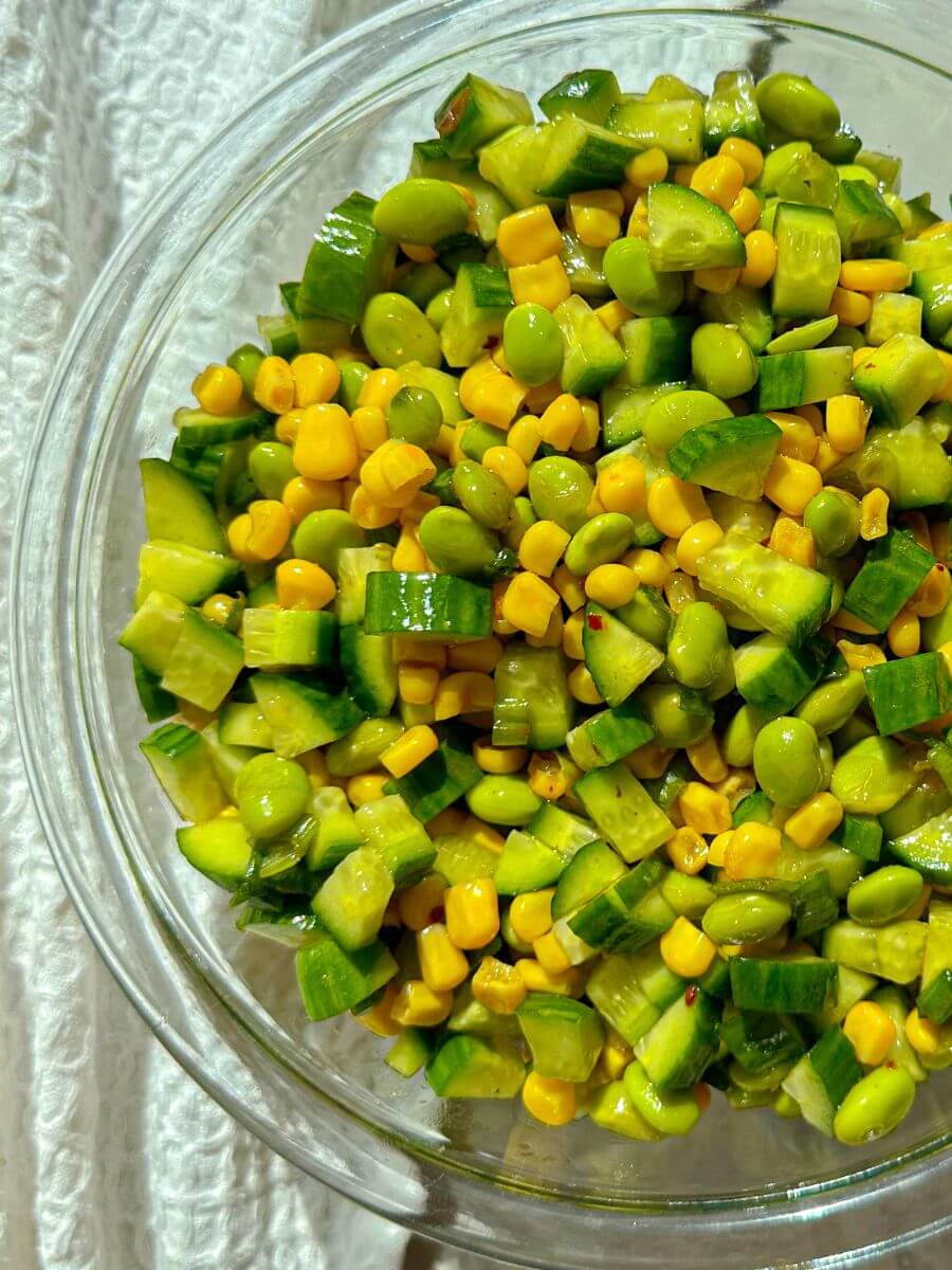 Asian Cucumber Corn and Edamame Summer Salad