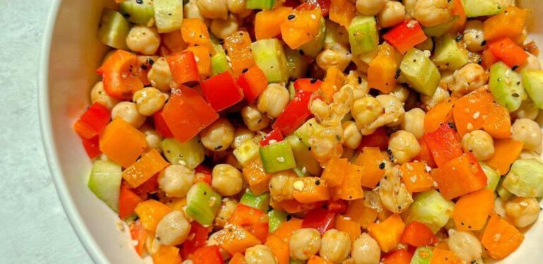 Spicy Ginger Cucumber, Pepper, and Chickpea Salad