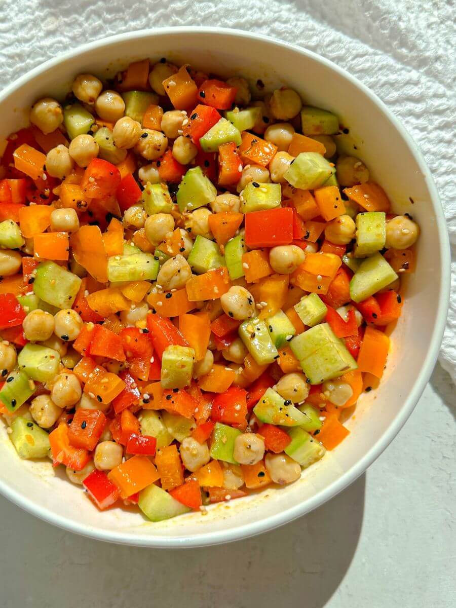 Spicy Ginger Cucumber, Pepper, and Chickpea Salad