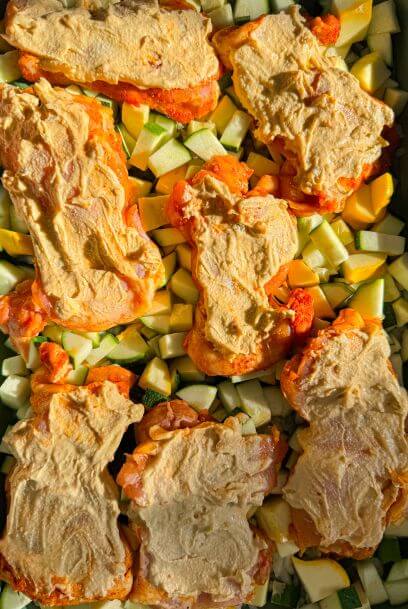 Sheet Pan Hummus Chicken and Veggies