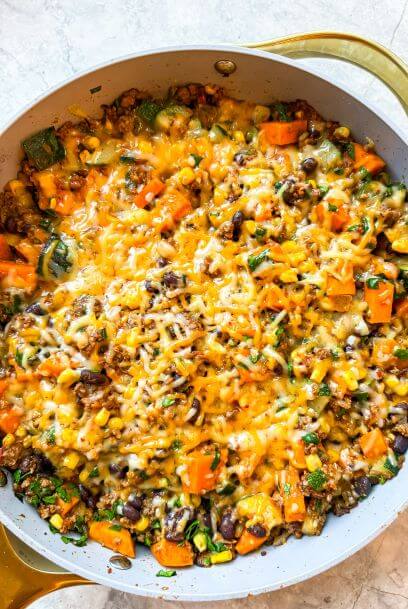 Healthy 30-Minute Beef Taco Skillet with Sweet Potatoes and Zucchini